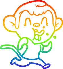 rainbow gradient line drawing crazy cartoon monkey running