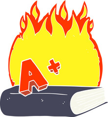 flat color illustration of a cartoon A grade symbol and book