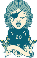 human rogue with natural 20 dice roll illustration