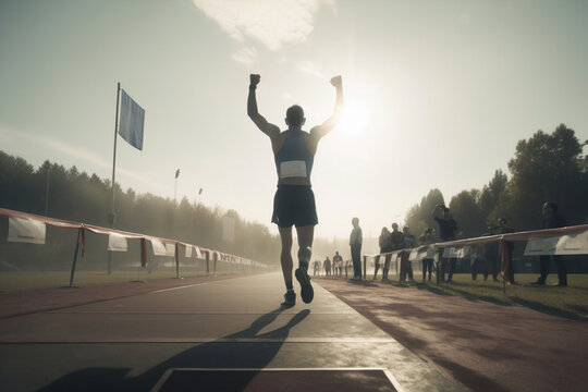 Athlete runner at the finish line, not real people, generative ai