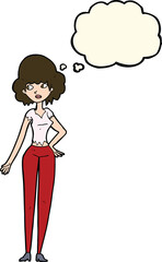 cartoon pretty woman with thought bubble