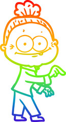 rainbow gradient line drawing cartoon happy old woman