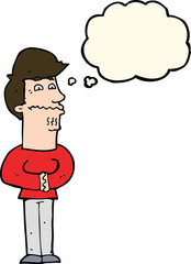 cartoon nervous man with thought bubble