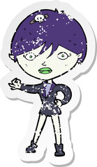 retro distressed sticker of a cartoon vampire girl