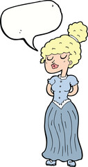 cartoon pretty victorian woman with speech bubble