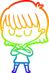 rainbow gradient line drawing cartoon woman