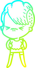 cold gradient line drawing cartoon annoyed hipster girl