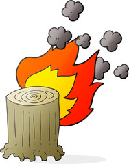 cartoon tree stump on fire