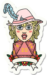 elf bard with natural twenty dice roll sticker