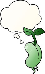 cartoon sprouting seed and thought bubble in smooth gradient style