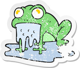 retro distressed sticker of a cartoon gross little frog