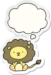 Fototapeta premium cartoon lion and thought bubble as a printed sticker