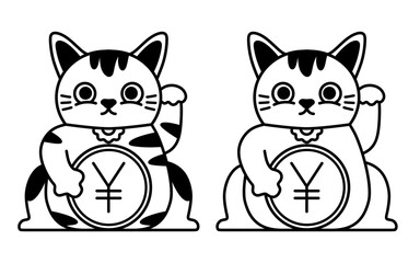 Fototapeta premium Maneki neko style. Beckoning cat. Figurine of a cat waving its paw.