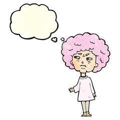 cartoon old lady with thought bubble