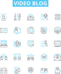 Video blog vector line icons set. Vlog, Video-blog, Videoblog, Blogging, Video-logging, Streaming, YouTube illustration outline concept symbols and signs