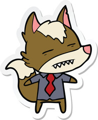 sticker of a cartoon office wolf showing teeth