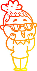 warm gradient line drawing cartoon happy woman wearing spectacles