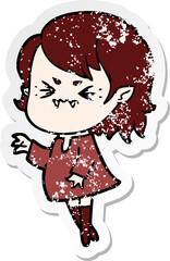 distressed sticker of a annoyed cartoon vampire girl