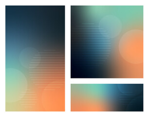 Set of abstract holographic social media banners, colorful gradient futuristic design background set