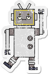 distressed sticker of a cute cartoon robot