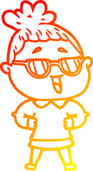 Fototapeta premium warm gradient line drawing cartoon happy woman wearing spectacles