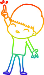 rainbow gradient line drawing happy cartoon boy