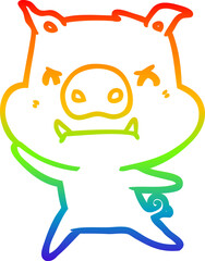 rainbow gradient line drawing angry cartoon pig