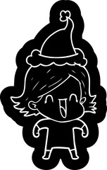 cartoon icon of a happy woman wearing santa hat