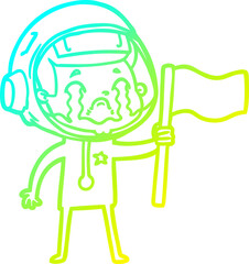 cold gradient line drawing cartoon crying astronaut