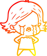 warm gradient line drawing cartoon girl crying