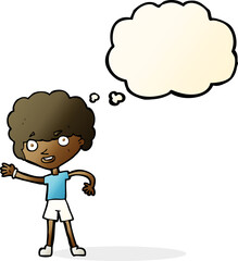 cartoon sporty person with thought bubble