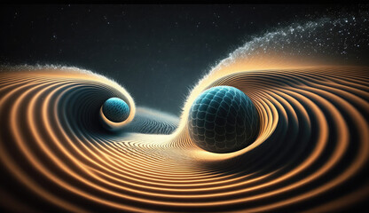 Binary system emitting gravitational waves. Generative AI