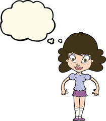 cartoon pretty woman with thought bubble
