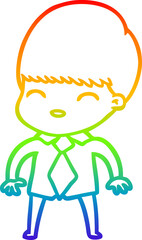 rainbow gradient line drawing happy cartoon boy