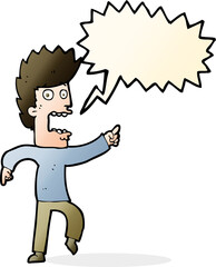 cartoon terrified man with speech bubble
