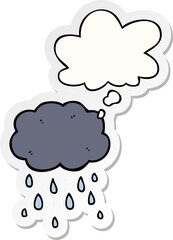cartoon cloud raining and thought bubble as a printed sticker