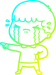 cold gradient line drawing cartoon man crying
