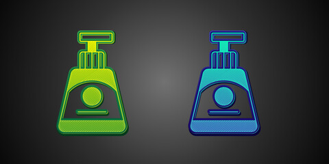 Green and blue Cream or lotion cosmetic tube icon isolated on black background. Body care products for woman. Vector