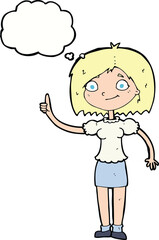 cartoon woman with idea with thought bubble