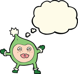 cartoon funny christmas creature with thought bubble