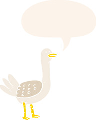 cartoon bird and speech bubble in retro style