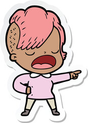 Obraz premium sticker of a cartoon cool hipster girl talking