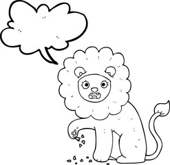 Fototapeta premium speech bubble cartoon lion with thorn in foot