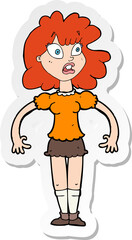 sticker of a cartoon pretty girl with shocked expression