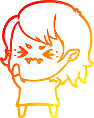 warm gradient line drawing annoyed cartoon vampire girl