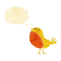 cartoon singing bird with thought bubble