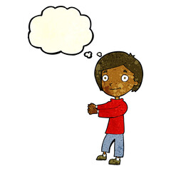 cartoon happy boy with thought bubble