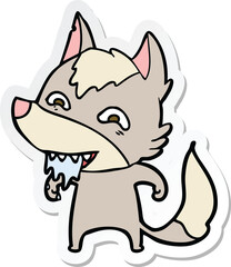 sticker of a cartoon hungry wolf