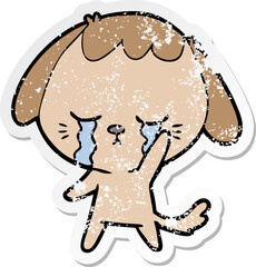 distressed sticker of a cartoon dog crying