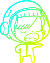 cold gradient line drawing cartoon astronaut woman explaining